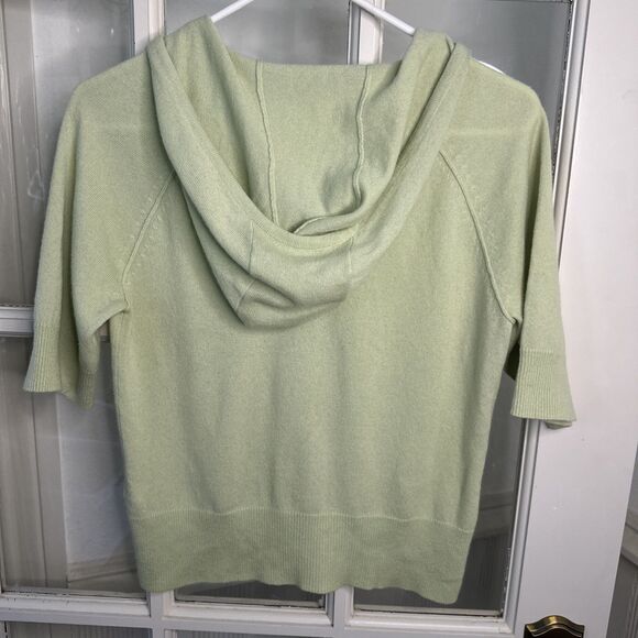 Banana Republic Cashmere Zip Hooded Sweater Lime Mint Green Women's Medium - Picture 2 of 9